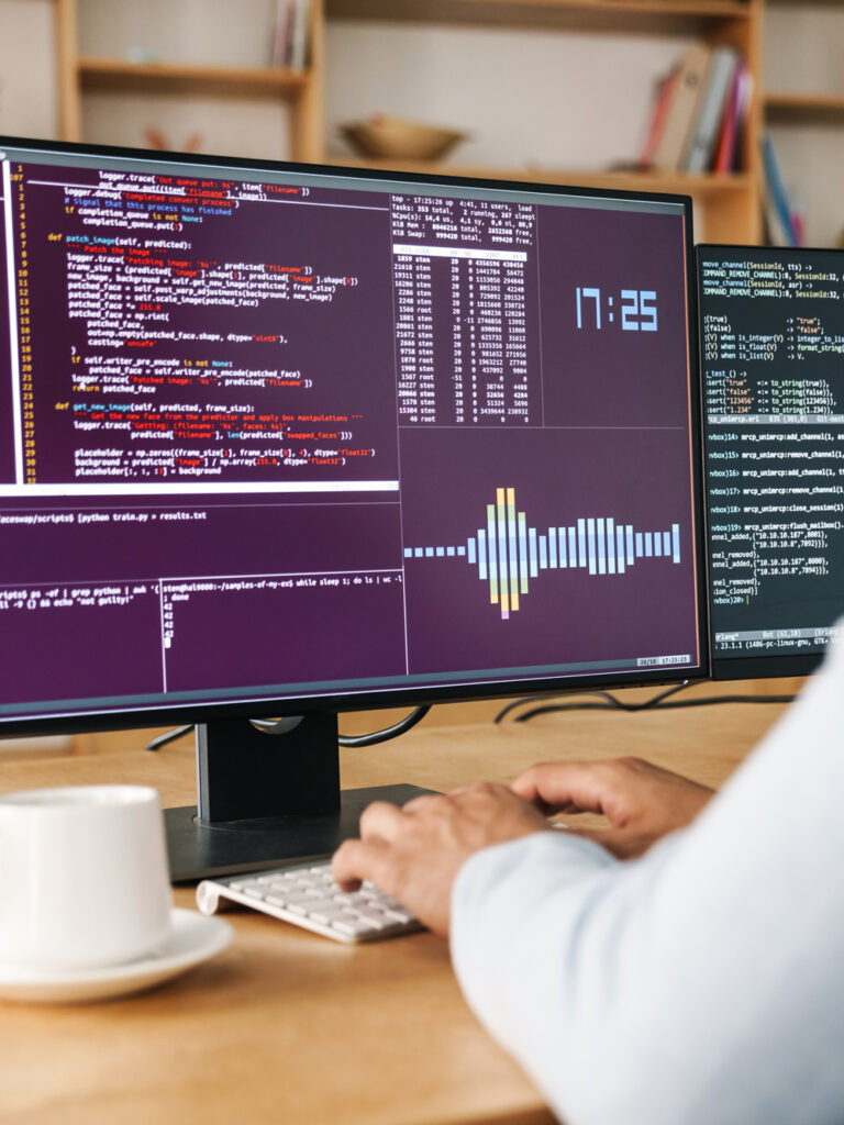 Person sitzt vor Computer-Software